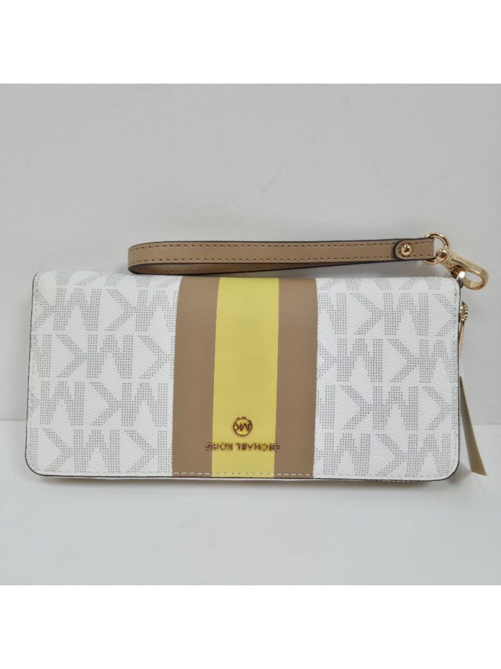 Michael Kors Women's Center Stripe Buttercup LG Travel Continental Wallet NWT